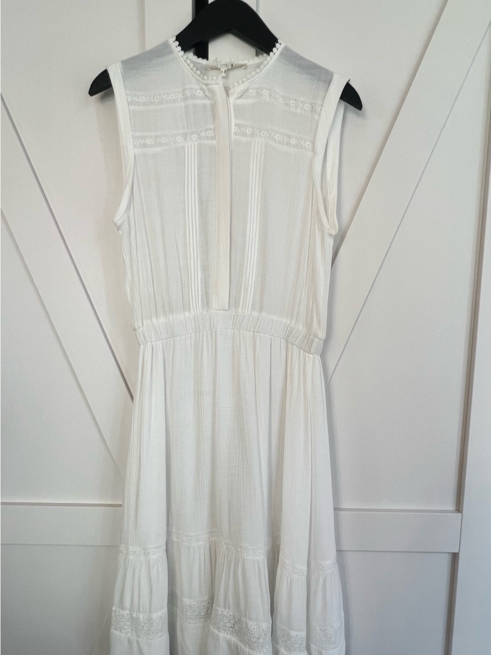 Koton Sleeveless White Lace-Trim Midi Dress